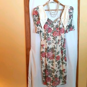 Vintage 1980 1990 A line flower print dress